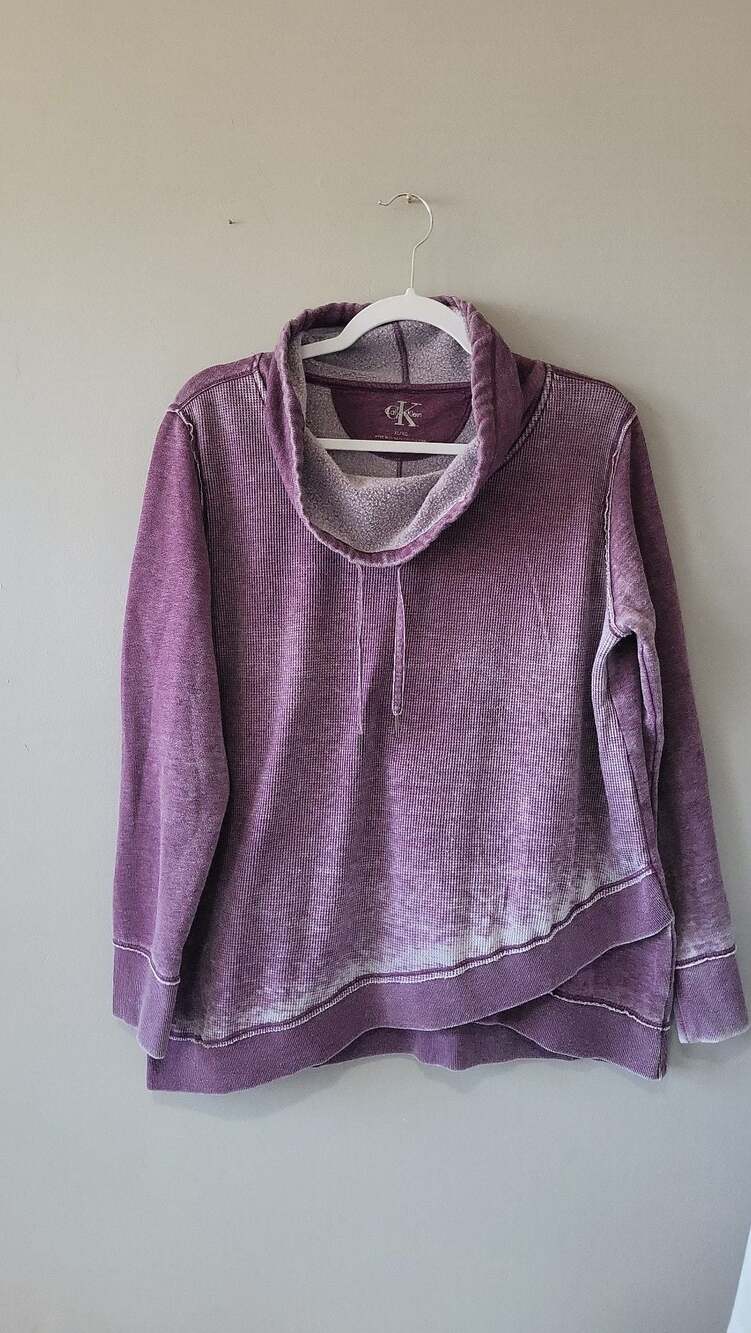 Calvin Klein Women's Purple Waffle Knit Cowl Neck Crossover Hem Sweatshirt XL